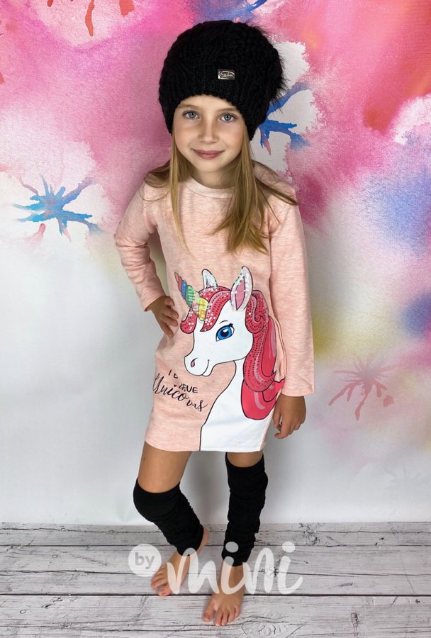 Unicorn tunikomikča s flitry - melange pink