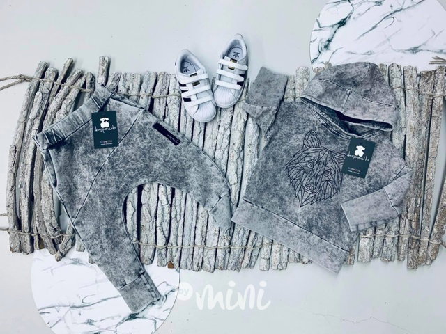 Despacito WOLF mikina acid wash grey
