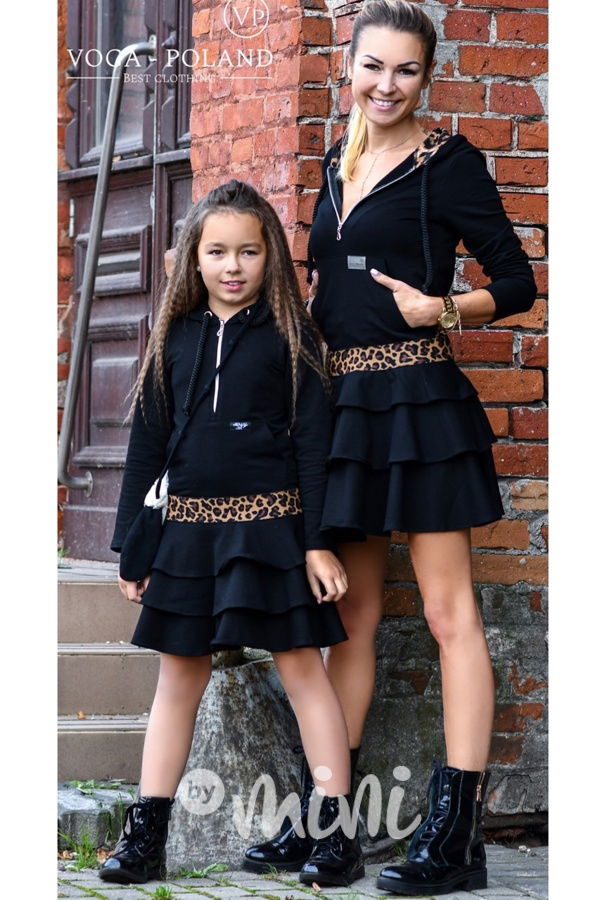 Voga leopard černé hoodie šaty