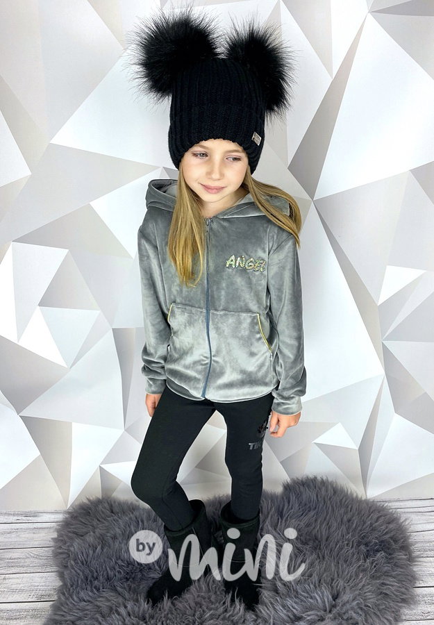 Angel gold wings velur dívčí mikina silver grey