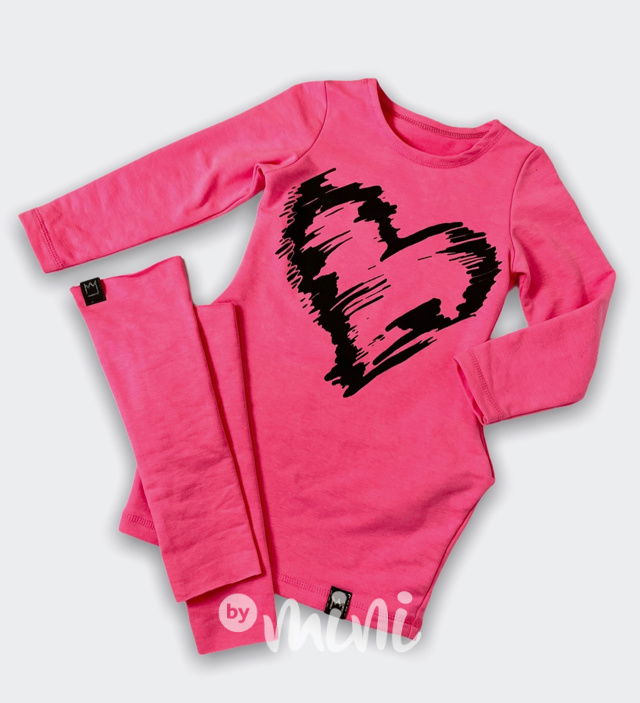 HEART asymetrická dívčí tunika + návleky - neon pink