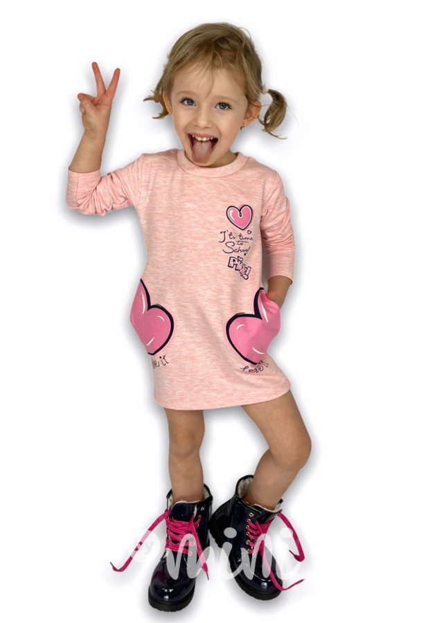 PINK heart - mikinová tunika - růžový melír