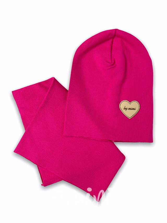 Amarant žebrovaná beanie čepka s nákrčníkem