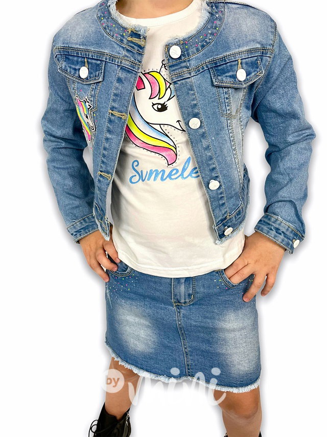 Jeans 3-dílný komplet UNICORN s flitry a kamínky