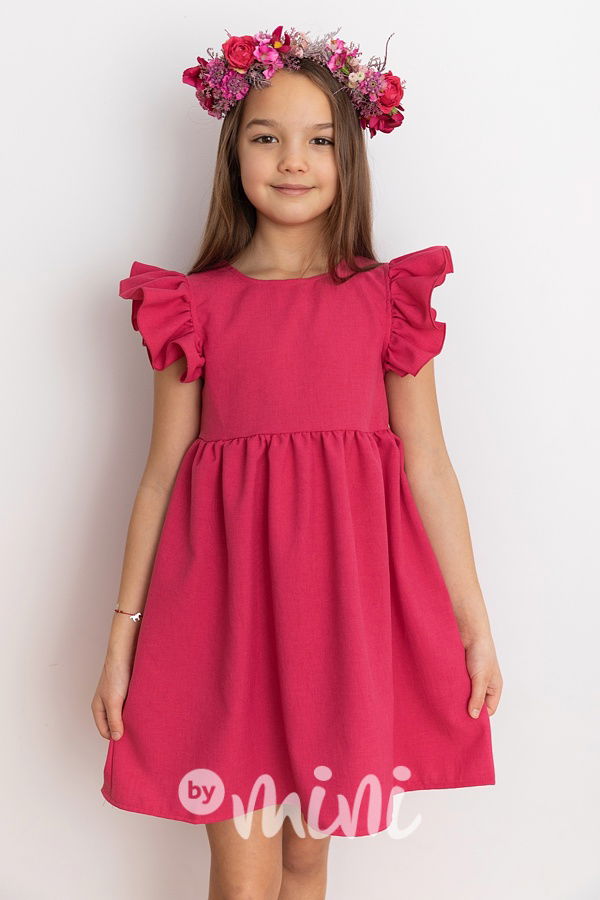 Malinové šaty s řasenými rukávy
