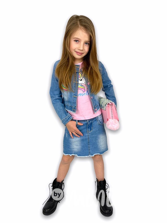 Dívčí džínová sukně, bunda a triko 
