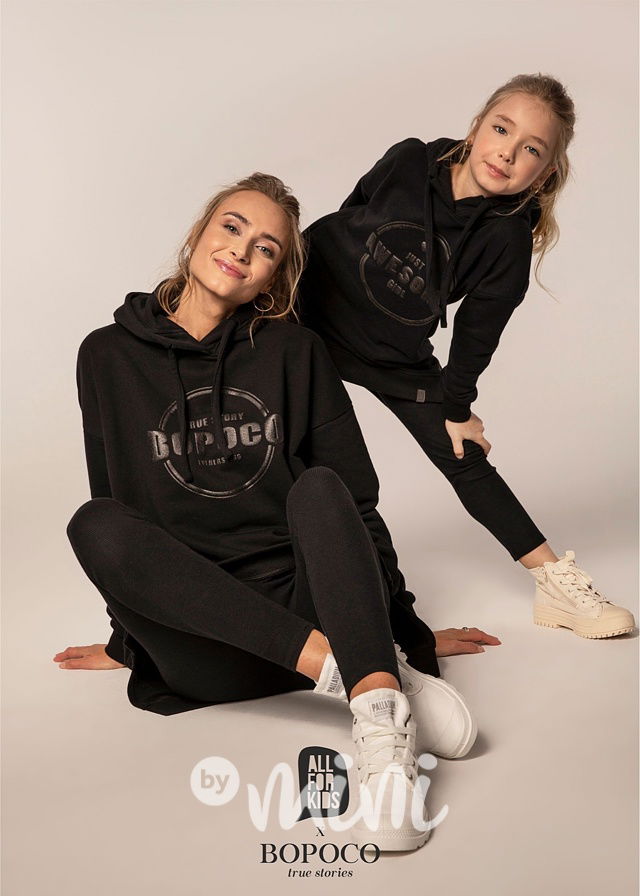 Žebrované legíny máma a dcera - černé