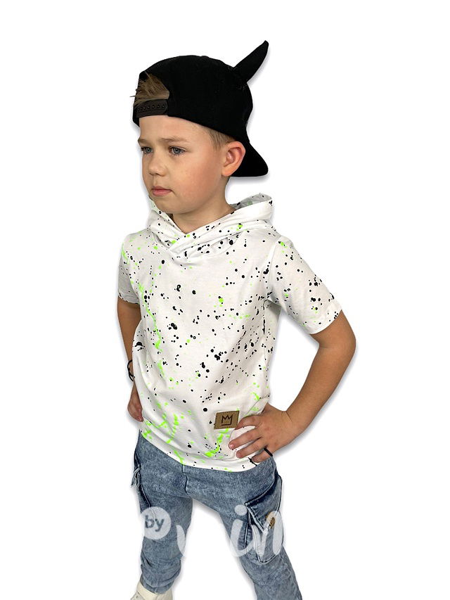 Splash hoodie triko - white&neon green