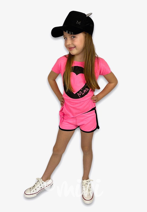 Srdíčkový top na uzlík - neon pink