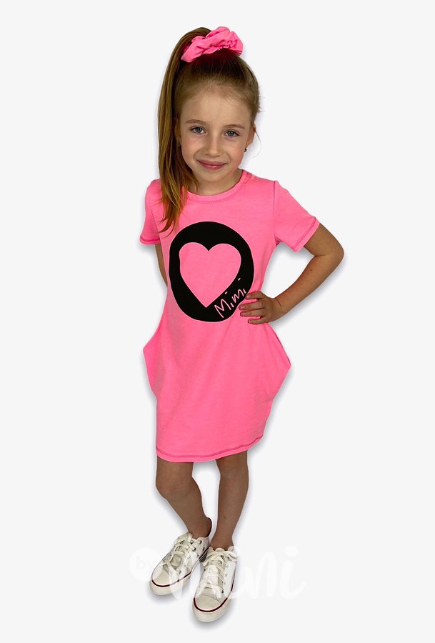 Srdíčková tunika + gumička neon pink