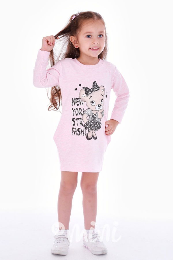 Teddy medvídková tunika s flitry - pink melange