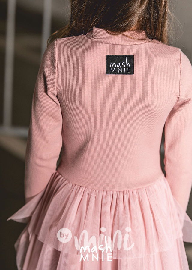 Žebrované šaty s tylem růžové *MashMnie*