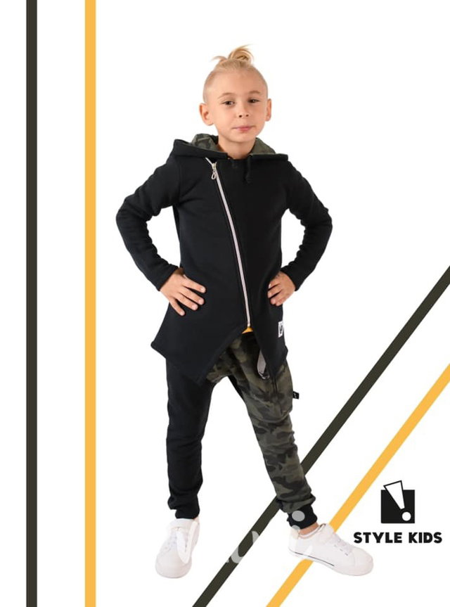 Oteplená long mikina bunny black/army