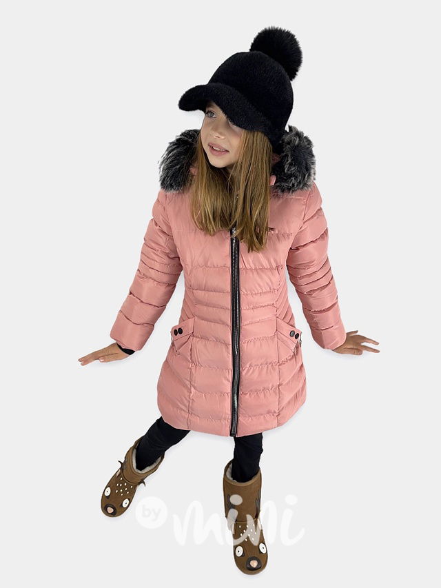 Zimní kabát pudder pink + sluchátka