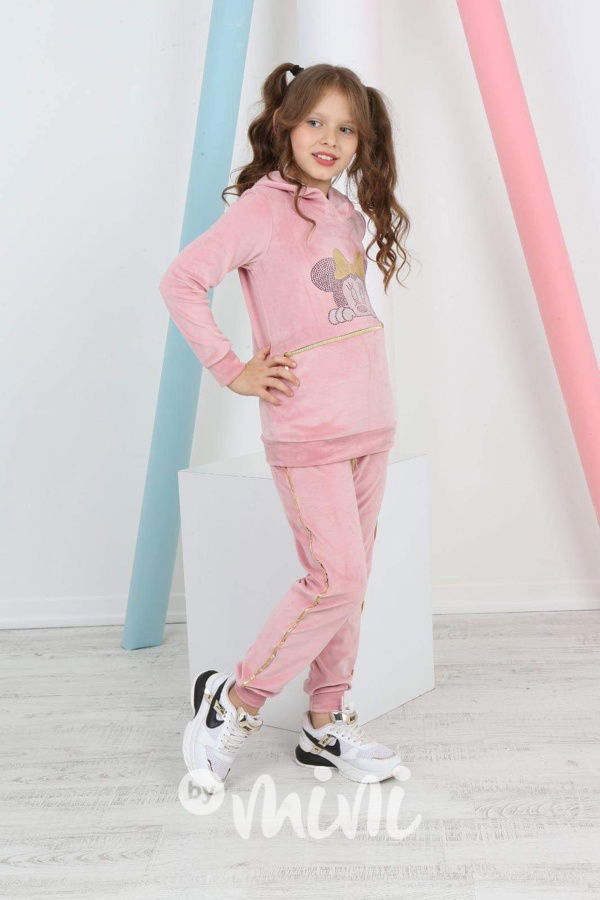 Minnie velur souprava s kapsičkou růžová