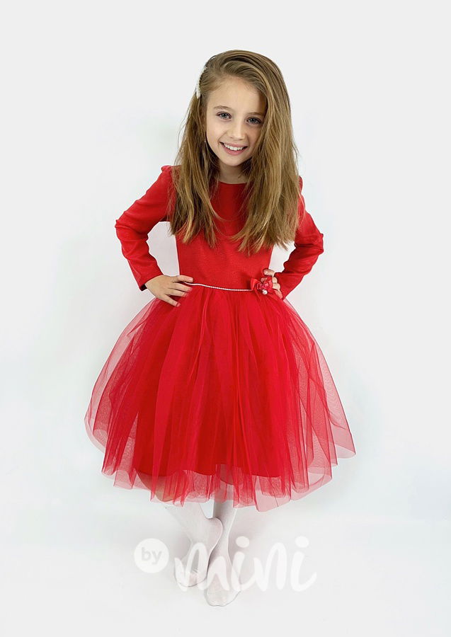 Svatební dětské šaty pro družičky červené s tylem