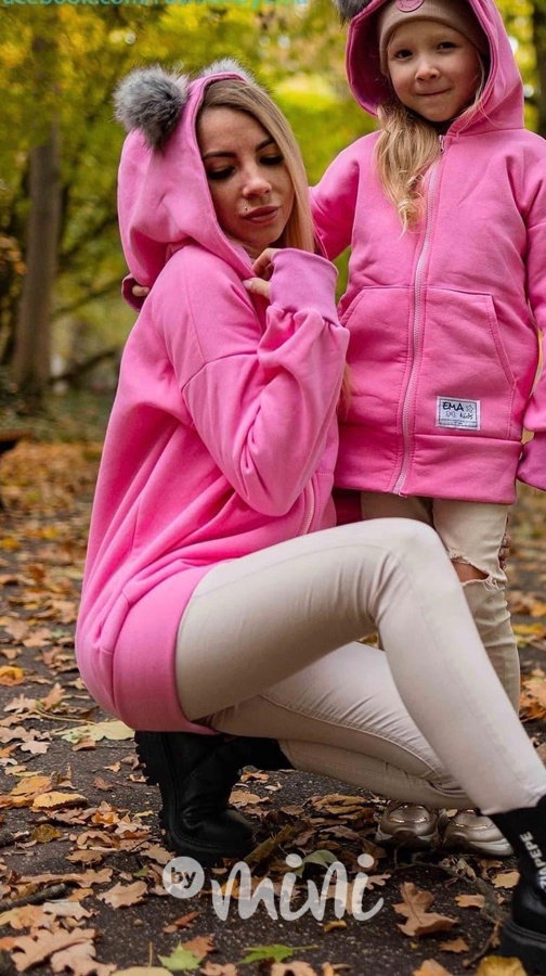 Teplá dlouhá mikina bambulky - Barbie pink