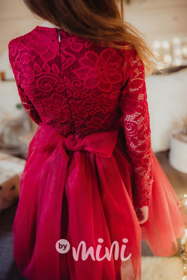 Princess krajkové šaty s maxi tylovou sukní bordo