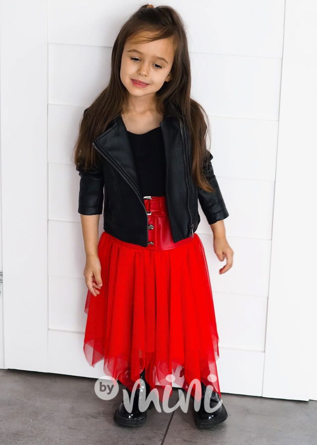 MIDI eco leather sukně s tylem červená