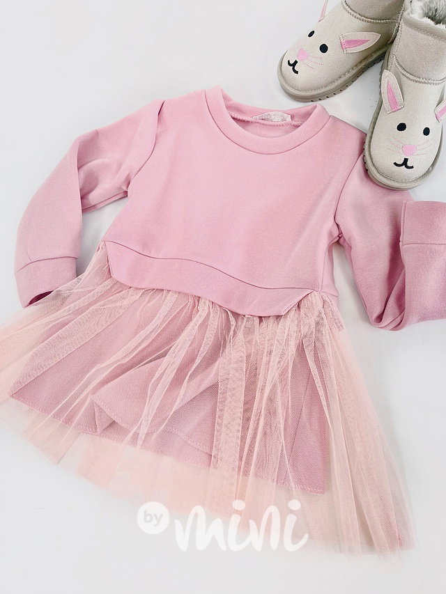 Zateplená mikinová tunika s tylem pink