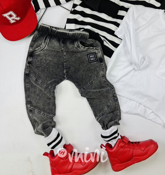 NUNU acid wash black kalhoty biker
