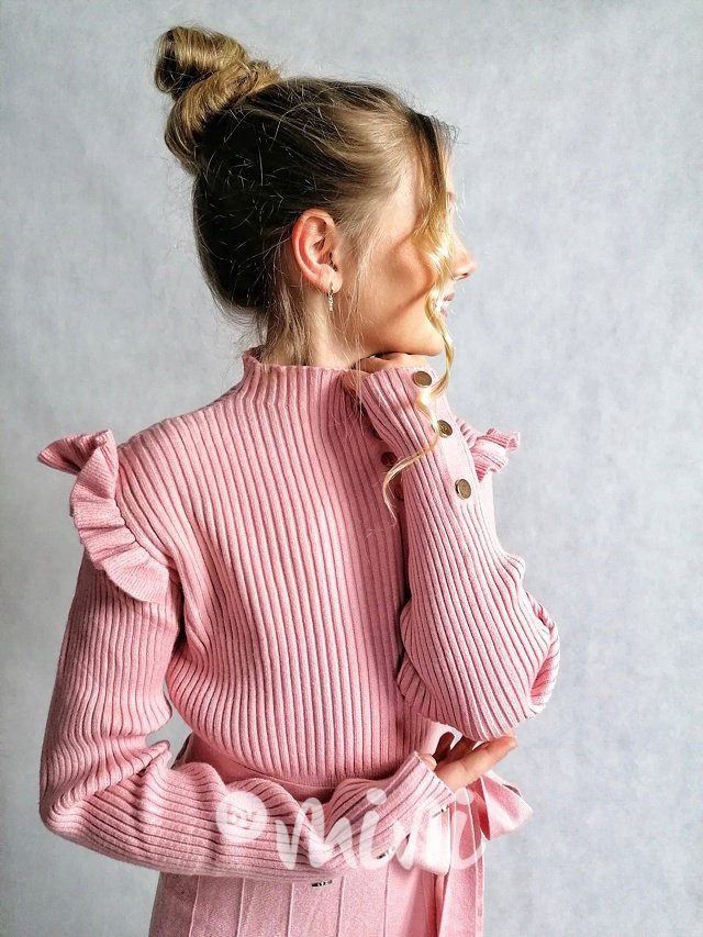 Žebrované svetříkové stretch šaty Madame pink