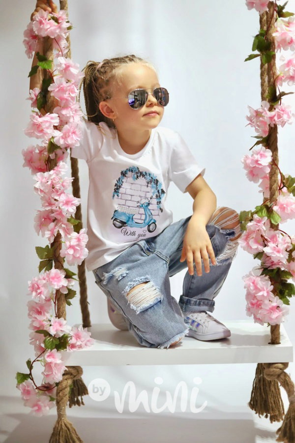 Ripped boyfriend blue jeans s páskem