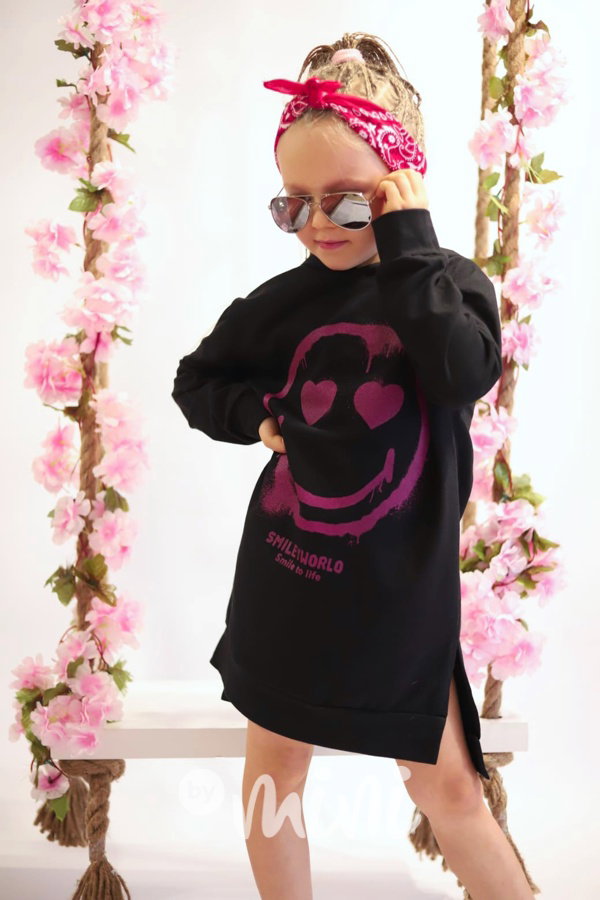 SMILEY hoodie tunika černá