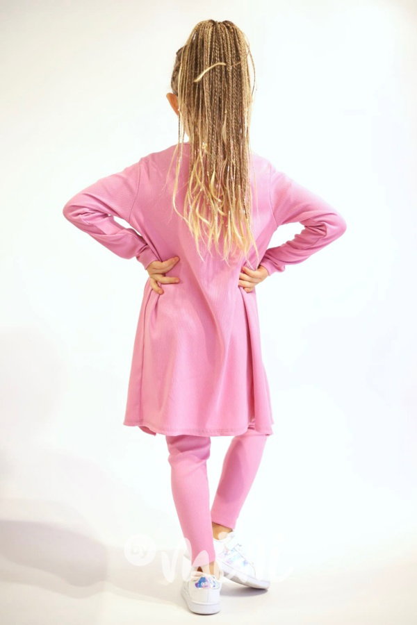HIT 3-dílný žebrovaný set s kardiganem pink
