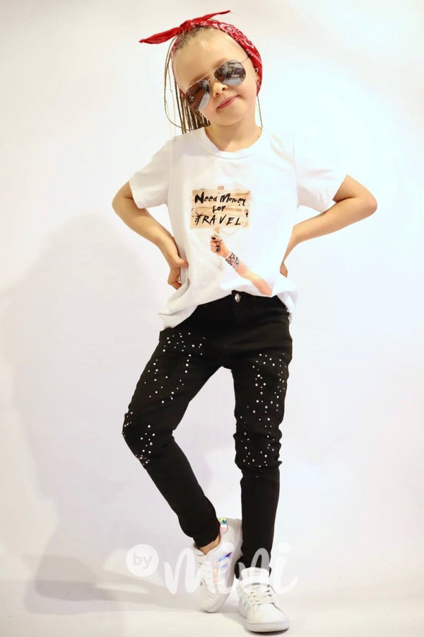 Black ripped jeans s kamínky