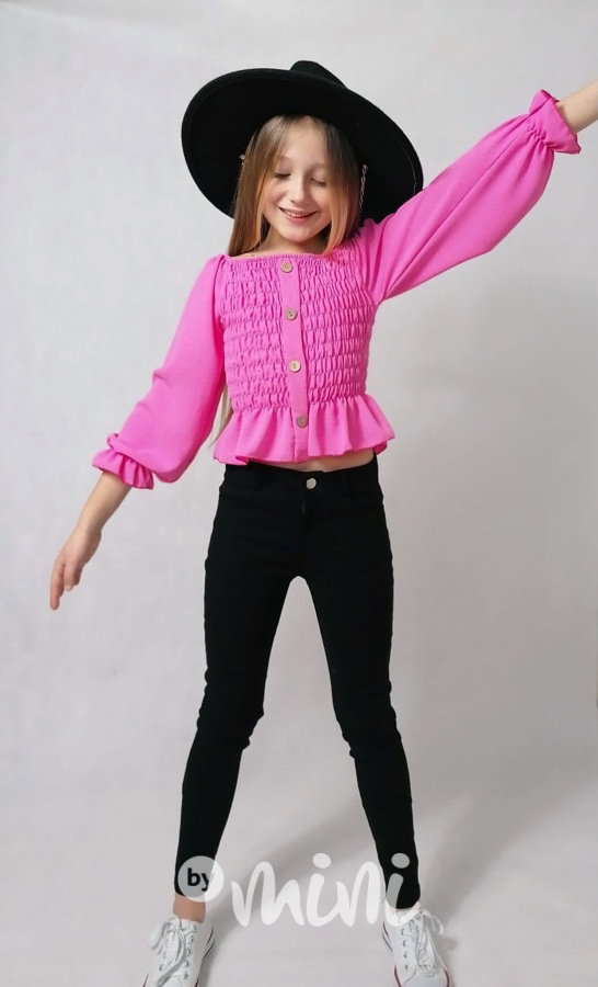 Řasená crop blůzka pink