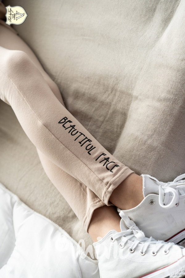 Voga stretch cotton legíny FACE beige