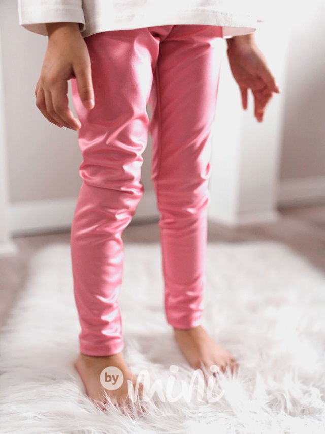 Eco leather thin legíny candy pink pearl