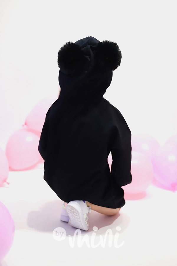 Hoodie mikinová tunika s bambulkama černomodrá