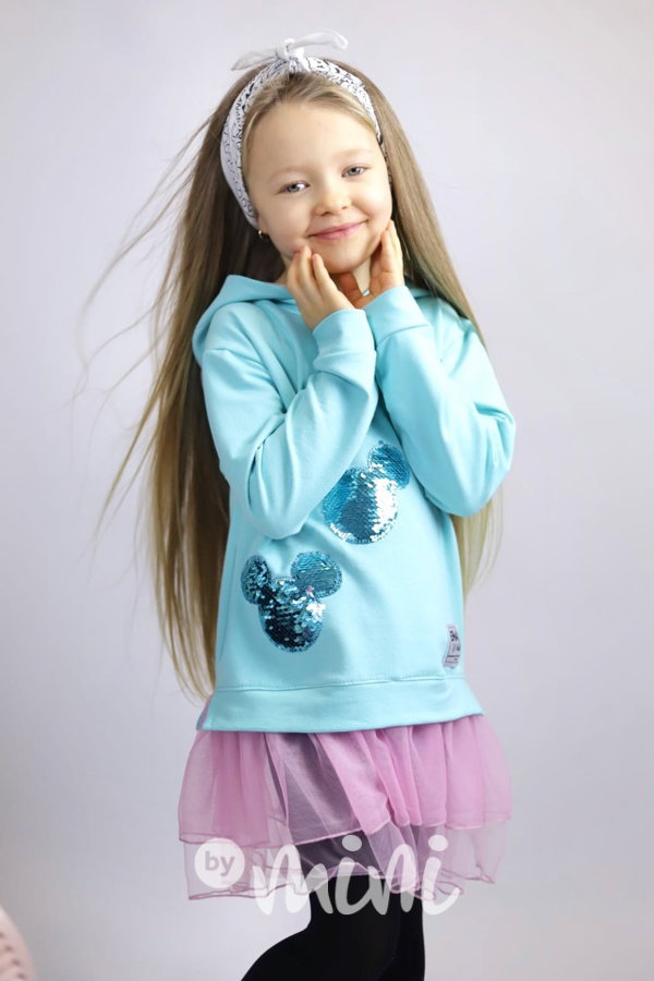 Mickey hoodie tunika s tylem a flitry mint