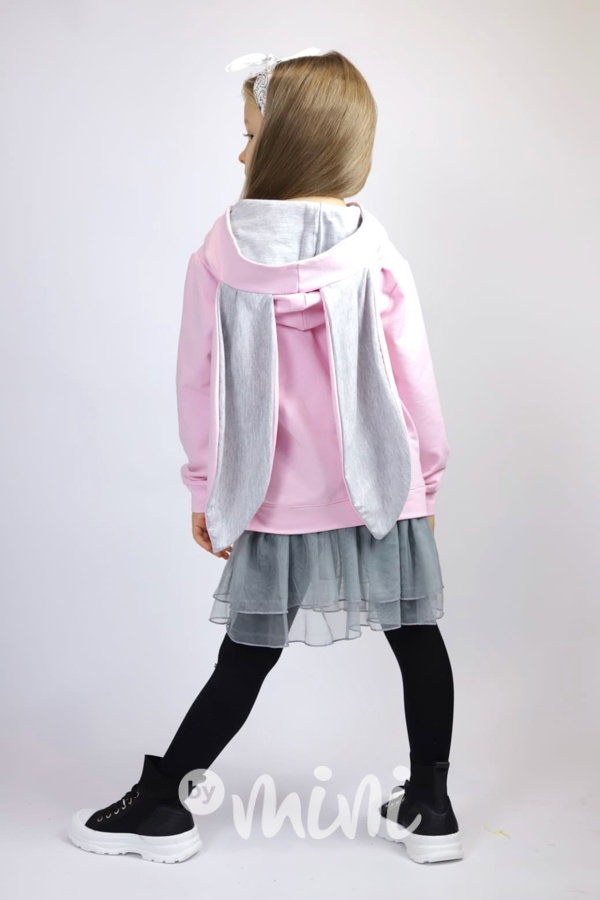 Bunny hoodie tunika s tylem a flitry pink