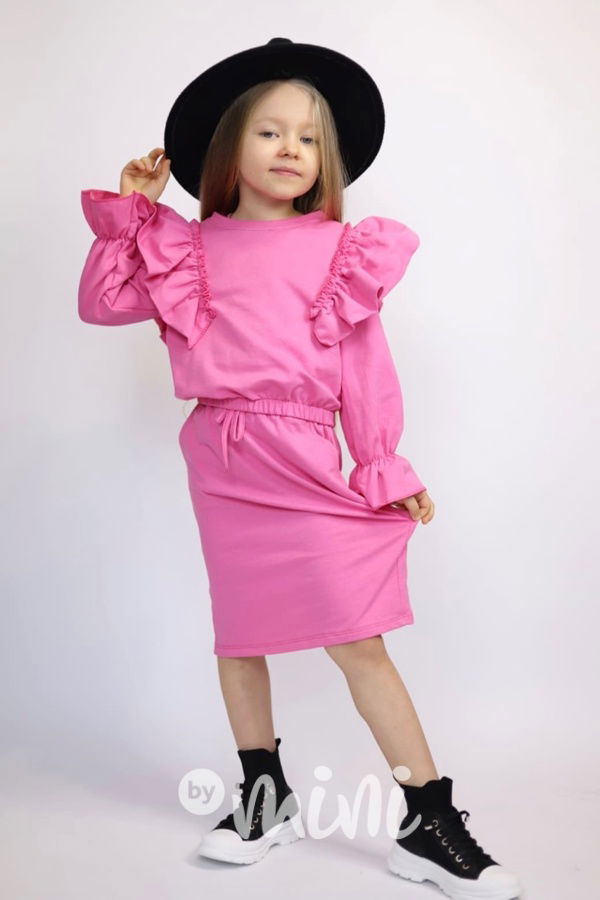 Volánková crop mikina pink