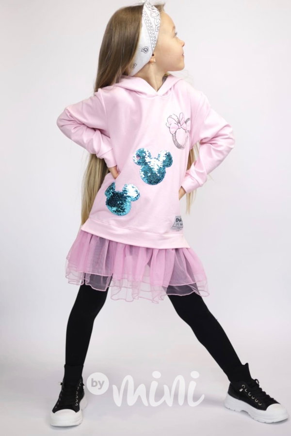 Mickey hoodie tunika s tylem a flitry pink