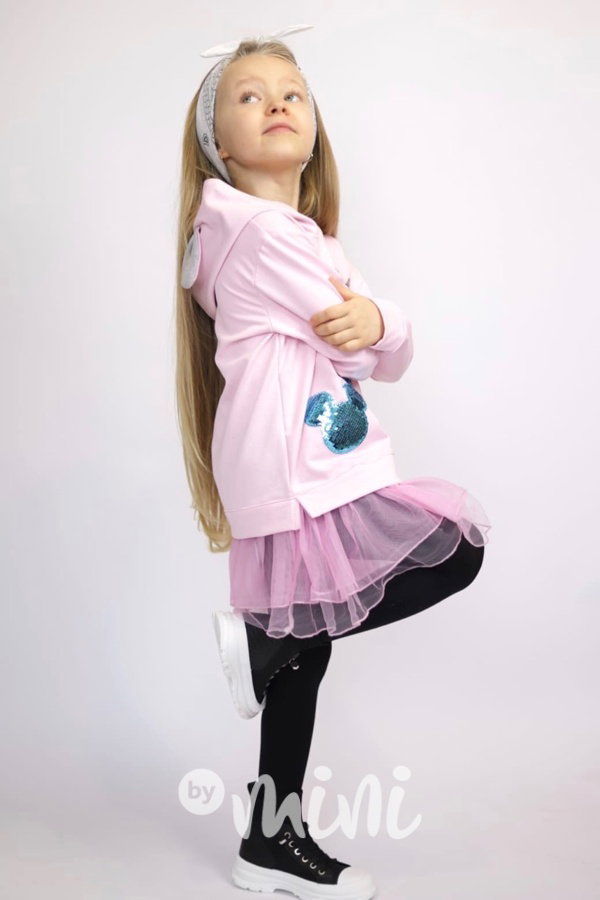 Mickey hoodie tunika s tylem a flitry pink
