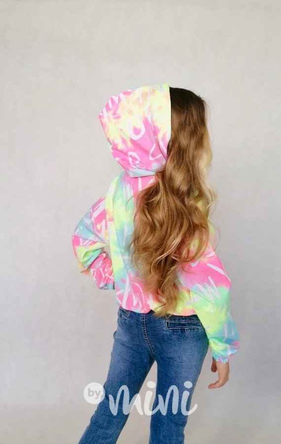 Neon ombre jarní crop bunda tyrkys pink