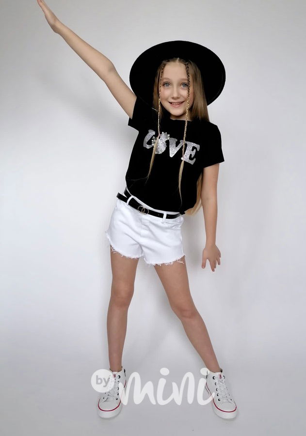 Bílé jeans kraťasy s páskem