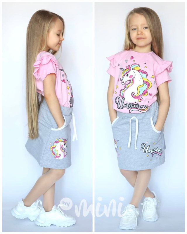 Unicorn bavlněný letní set pink/grey