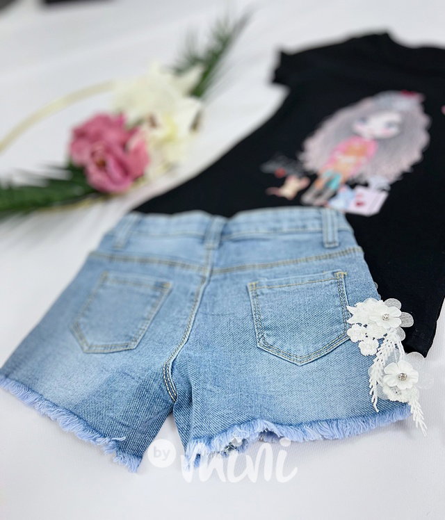 Jeans kraťasy flower