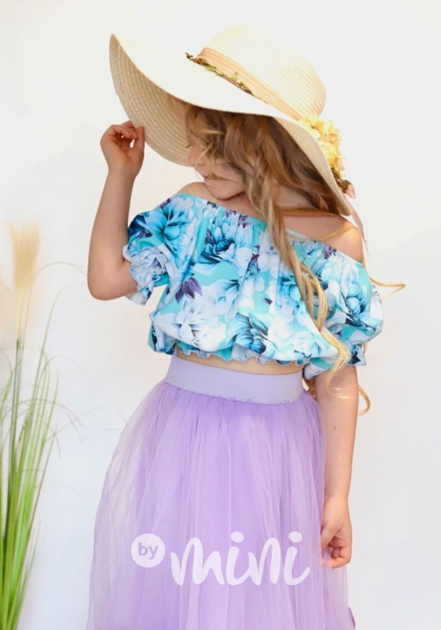 Flower crop top tyrkys & blue Skladem ByMini.cz