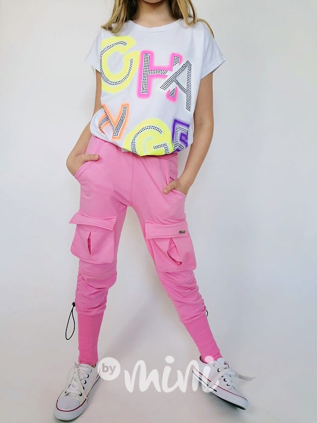 Růžové dívčí kapsáče s širokým nápletem