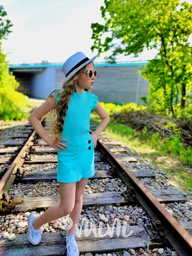 Tyrkysová žebrovaná blůzka