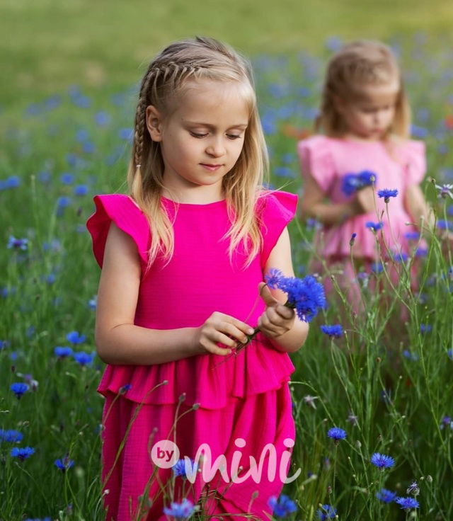 Mušelínové frill šaty malinové