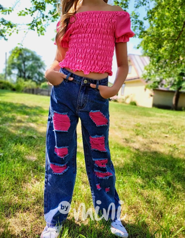 Ripped pink dívčí jeans