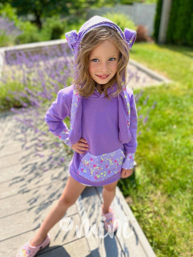 Quirky hoodie - pohyblivé uši - mikina lila