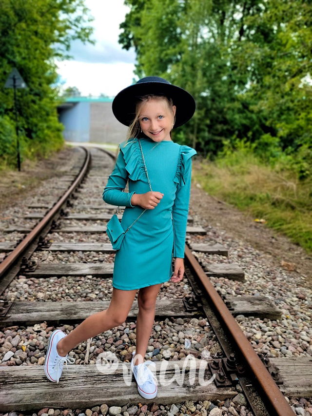 Žebrované stretch šaty s kabelkou mineral